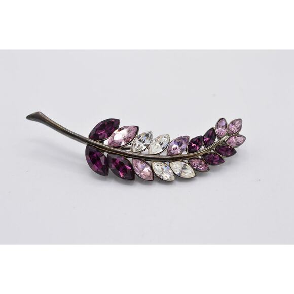 Givenchy Vintage Leaf Pin Brooch Purple Crystal Rhinestone Signed 1980s Bin8 - Picture 1 of 10